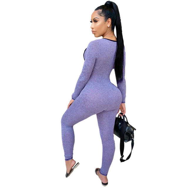 Dark Grey Color Women's Fashion Sexy Streetwear Jogging Sports Jumpsuit PQ5014D