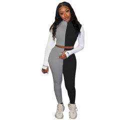 Multicolor Stitching Two Piece Pants Embroidered Long Sleeve Tracksuits PQ6114A