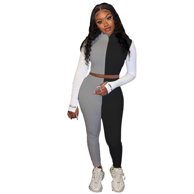 Multicolor Stitching Two Piece Pants Embroidered Long Sleeve Tracksuits PQ6114A