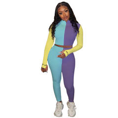 Multicolor Stitching Two Piece Pants Embroidered Long Sleeve Tracksuits PQ6114A