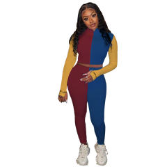 Multicolor Stitching Two Piece Pants Embroidered Long Sleeve Tracksuits PQ6114A