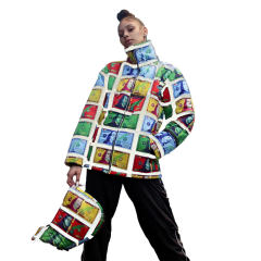 Colorful Dyeing Hooded Down Jackets Dollar Bill Printing Quilted Jacket PQ4553B