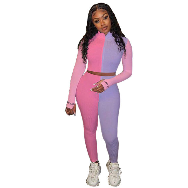 Multicolor Stitching Two Piece Pants Embroidered Long Sleeve Tracksuits PQ6114A