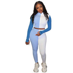 Multicolor Stitching Two Piece Pants Embroidered Long Sleeve Tracksuits PQ6114A