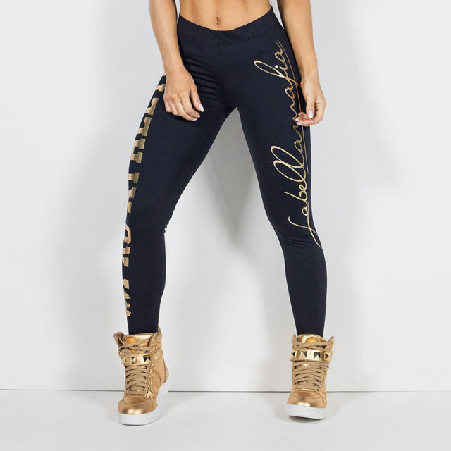 Golden Letters Offset Sweatpants for Women Sport Leggings PQOM1066