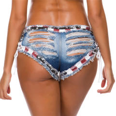Lace-up Denim Shorts Sexy Women Jeans Hot Pants Low Waist Ripped Club Wear PQ857