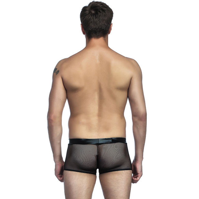 Men's Sexy Underwear Faux Leather Mesh Breathable Boxer Briefs PQMP047