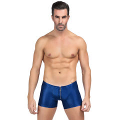 Blue Color Faux Leather Slim Boxer Briefs Men's Sexy Shorts PQMP069B