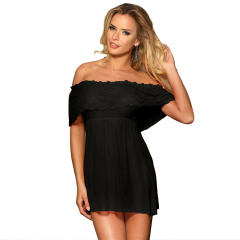 Black Valentine's Day Style Off-Shoulder Lace Sexy Babydoll PQ80572A