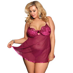 Plus Size Featuring Velvet Underwire Cups With Lace Trim Babydoll PQ80602
