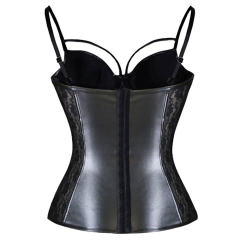Sexy Mesh Corset Lingerie PU Leather Bustiers See-through Lace Sexy Costume PQ70086