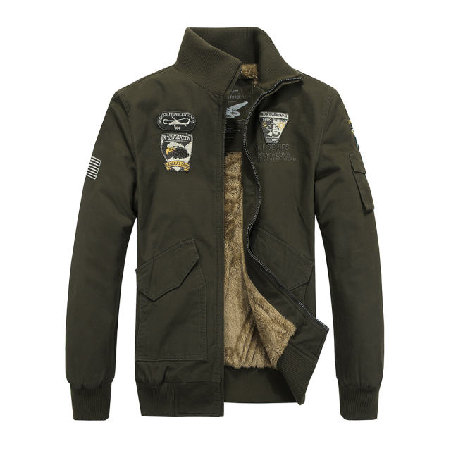 Men's Cotton Military Jacket Winter Velvet Bomber Casual Jacket PQ8303B