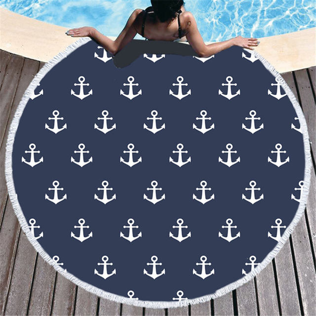 Fashion Seaside Beach Towel Round Print Picnic Mat Vacation Towel PQHD2007E