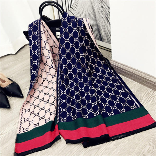 Purple Imitation Cashmere Scarfs Women Letter Striped Shawl PQ1981B