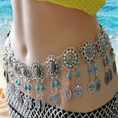Fashion Retro Style Sun Flower Hollow Long Waist Chain Belly Dance Chain PQN6267