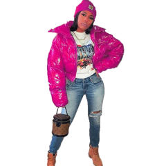 PU Winter Jacket Faux Leather Down Jacket Glossy Down Coat PQUJ4559D
