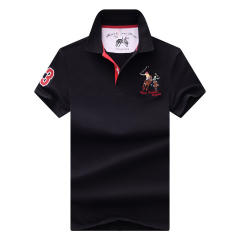 Black Cotton Short Sleeve T-shirt Men Lapel Loose Tops Summer Polo Shirt PQ2020A