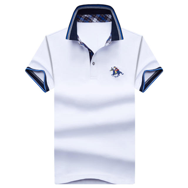 Dark Blue Polo Shirt Cotton Short Sleeve T-shirts Men Lapel Summer Tops PQLG1703A