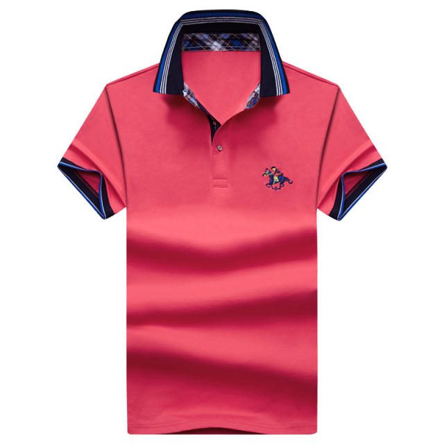 Dark Blue Polo Shirt Cotton Short Sleeve T-shirts Men Lapel Summer Tops PQLG1703A