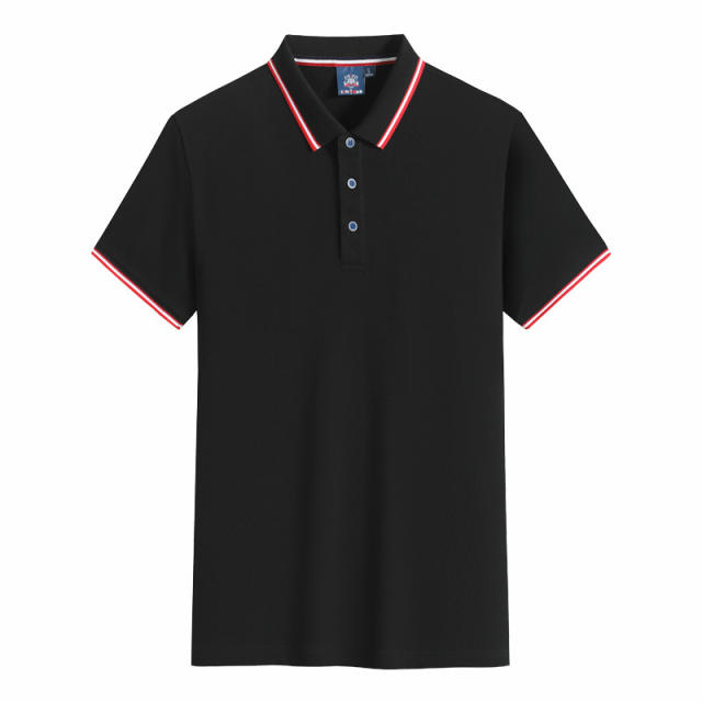 Black Summer Cotton T-shirt Custom Lapel Short Sleeve Polo Shirt Team Work Clothes PQ2003A