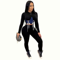 Sexy Slim Streetwear For Women Solid Color Lace-up Two Piece Set PQ4321A