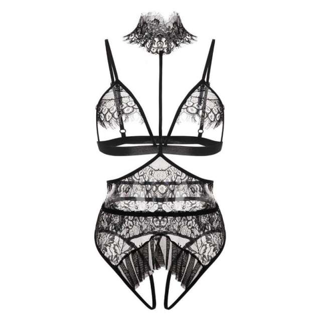Black Eyelash Lace Bra with Panties Sexy Women Underwear PQZT272