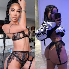 Black Eyelash Lace Bra Set for Women Sexy Lingerie PQBS023