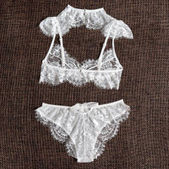 Women Erotic Lingerie Sets Sexy Eyelash Lace Bra With Shorts PQZT266B
