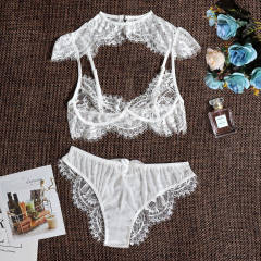 Sexy Eyelash Lace Bra With Shorts Women Erotic Lingerie Sets PQZT266A