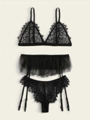 Women Eyelash Lace Lingerie Sexy Night Club Wear Bikini Bra Set PQZT327A