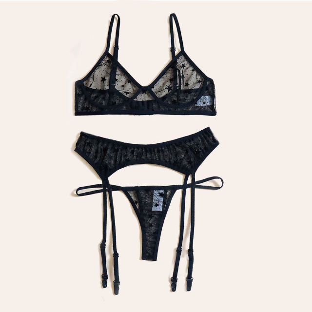Black Mesh Bra With Panties for Women Sexy Lingerie Set PQBS009