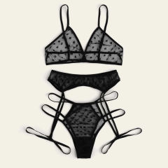 Black Polka Dot Bra Set For Women Bikini Lingerie With Garter PQZT315