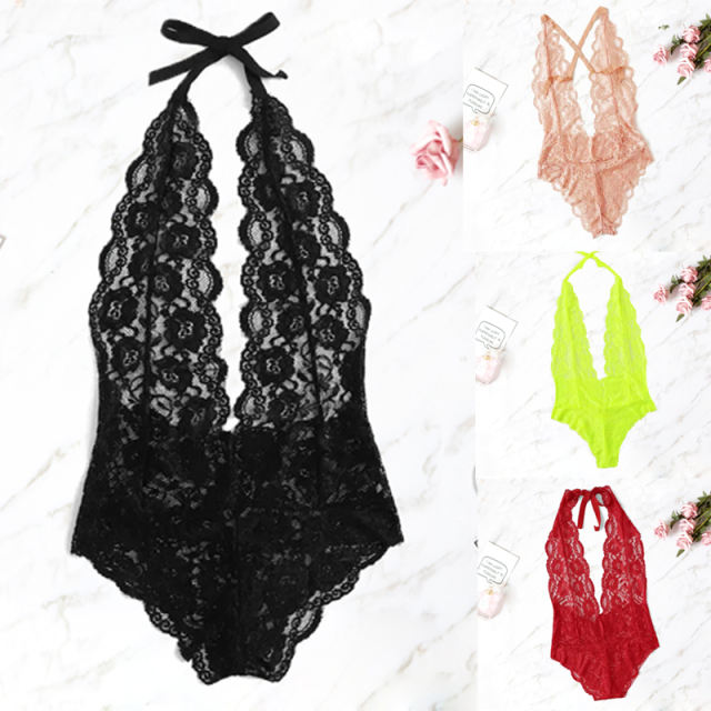Yellow Sheer Lace Teddies Lingerie for Women Sexy Bodysuit PQBS004F