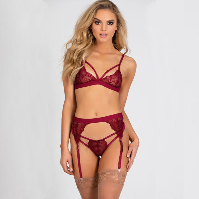 V-neck Lace Bra With Panties Sexy Lingerie Sets With Garter PQBS222A