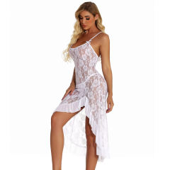 Red Lace Long Night Dress Gown for Women High Split Sexy Lingerie Set PQYM7112B