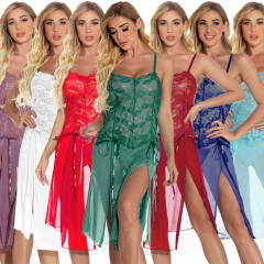 Purple Plus Size Lace Sleepwear For Women High Split Babydoll Lingerie PQ7888E