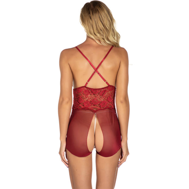Purple Deep V-neck Lace Bodysuit For Women Sexy Teddies Lingerie PQ7803D