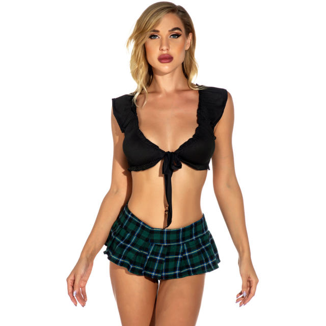 Plus Size Schoolgirl Cos Bra Tops with Skirts School Girl Cosplay Costume PQ105605D