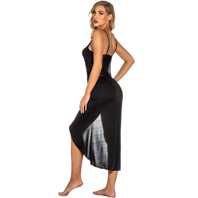 Sexy Side Slipt Night Dress For Women Mesh Patchwork Nightgown Lingerie PQYM7831