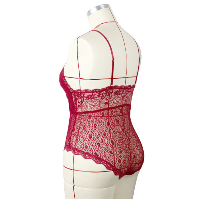 Spaghetti Strap Teddies Lingerie For Women Sexy V-neck Lace Bodysuit PQ7836A