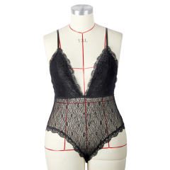 Spaghetti Strap Teddies Lingerie For Women Sexy V-neck Lace Bodysuit PQ7836A