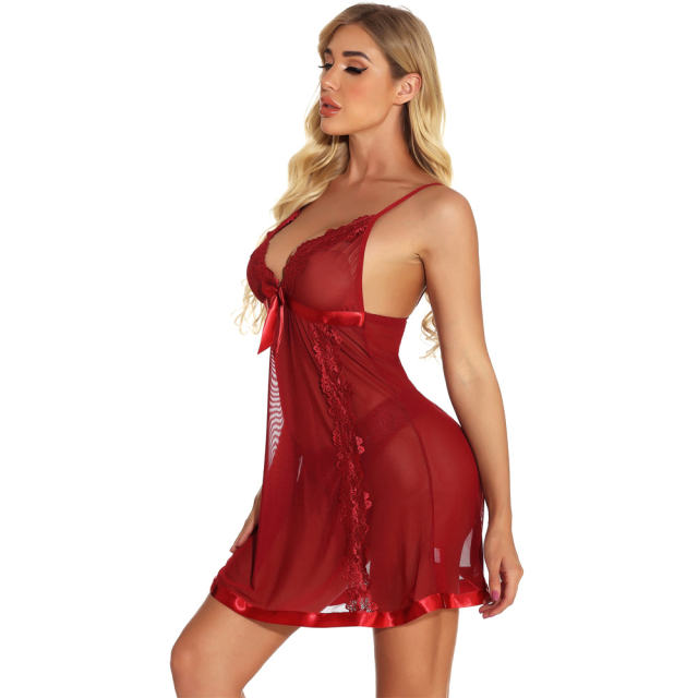 Sexy Valentine Lingerie for Women Sheer Mesh Nightdress Sleepwear PQYM8072