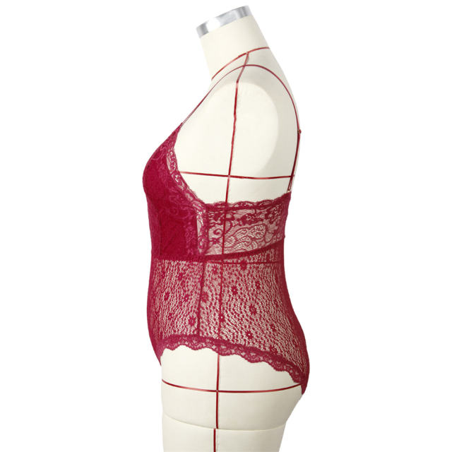 Sexy V-neck Lace Bodysuit Spaghetti Strap Teddies Lingerie For Women PQ7836B