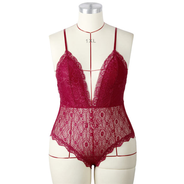 Spaghetti Strap Teddies Lingerie For Women Sexy V-neck Lace Bodysuit PQ7836A
