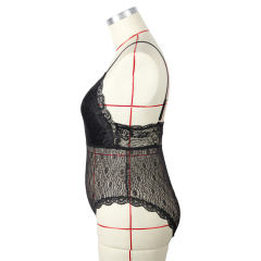 Spaghetti Strap Teddies Lingerie For Women Sexy V-neck Lace Bodysuit PQ7836A