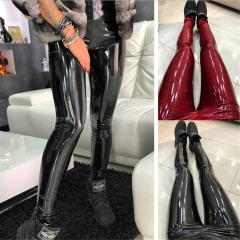 Faux Leather Trousers Women High Waist Leggings Wetlook Light PU Pants PQXU0774B