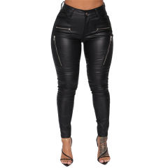 Red Faux Leather Trousers Women High Waist Matt PU Pants PQFQ2318B