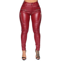 Black Faux Leather Trousers Women High Waist Matt PU Pants PQFQ2318A