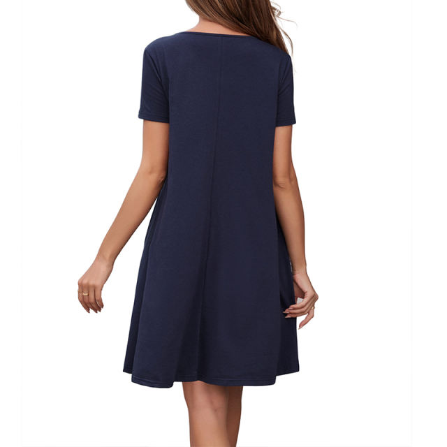 Solid Color Short Sleeve Summer Dresses Loose Casual Dress For Women PQ1161B