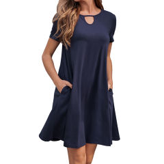 Solid Color Short Sleeve Summer Dresses Loose Casual Dress For Women PQ1161B